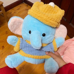 Elephant Plush Toy Realistic Cartoon Elephant with Yellow Knit Hat & Overalls