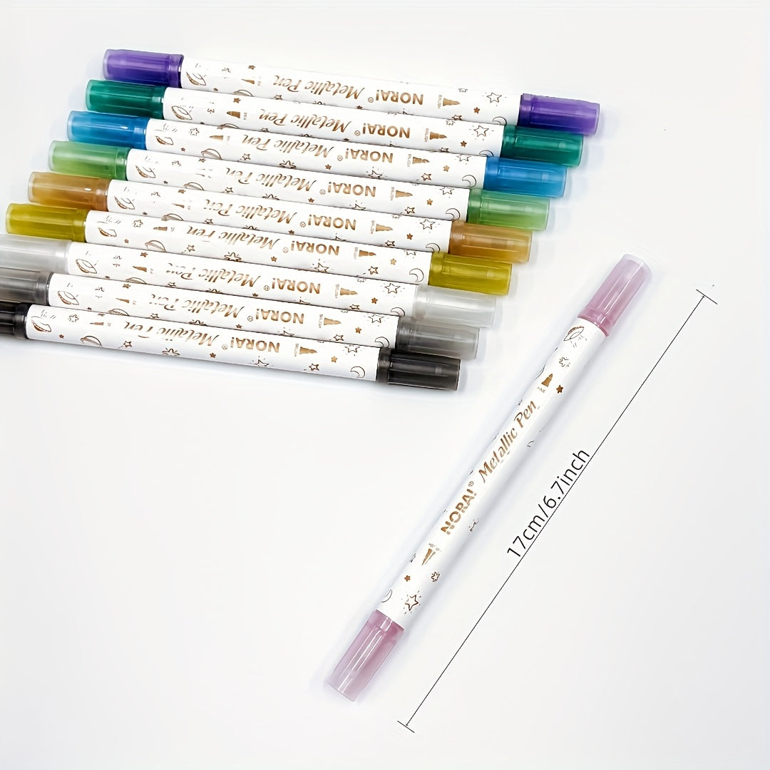 10pcs Dual Tip Glitter Pens Set - Ideal for DIY Journals & Artwork