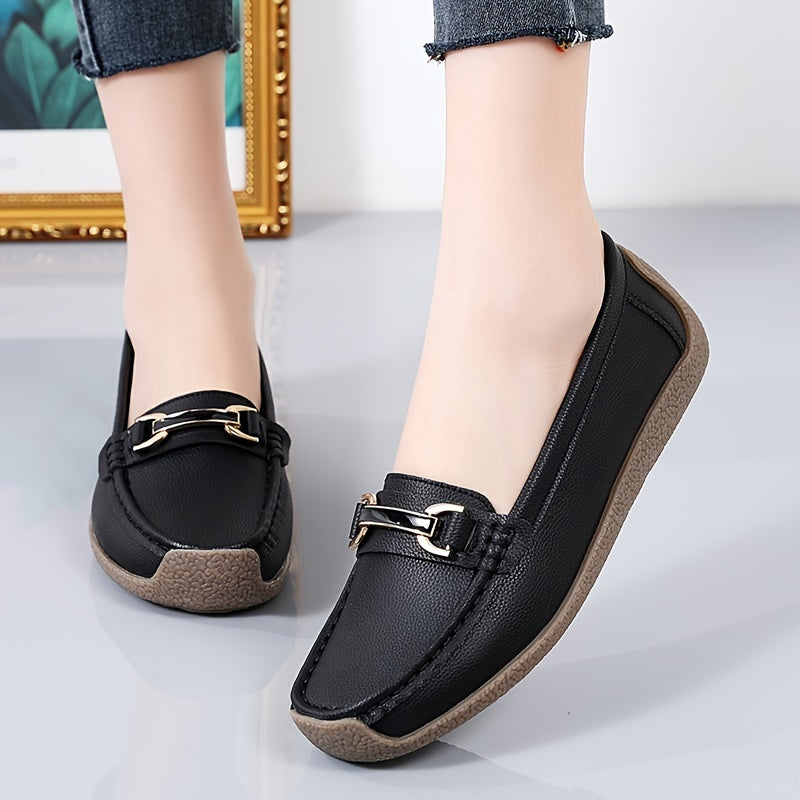 Metal Buckle Decor Loafers Soft & Lightweight Flat Loafers