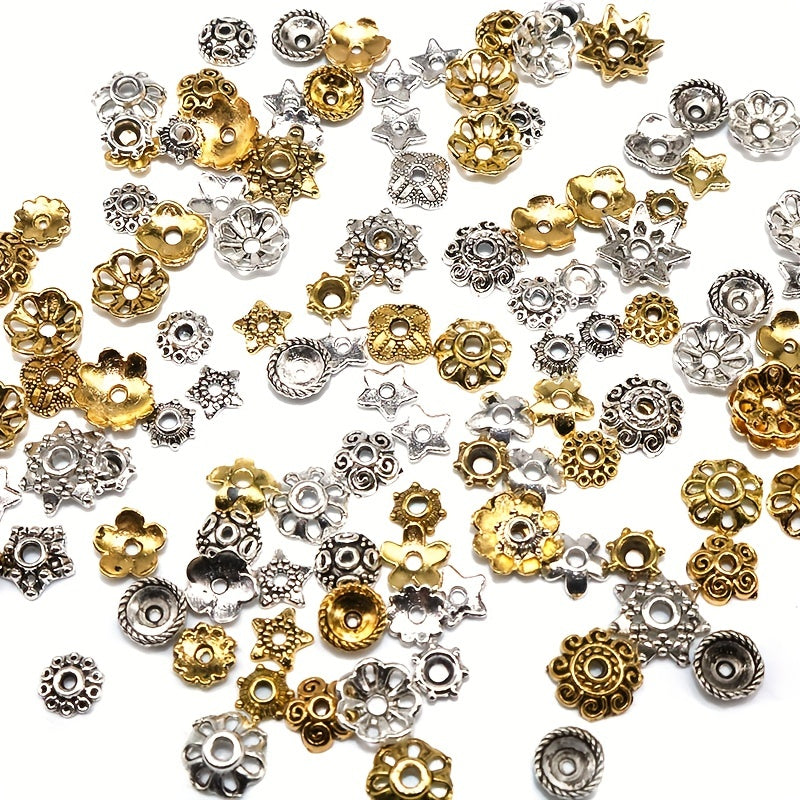 100pcs Antique Silver Bead Hats with Flower Bead Hats DIY Accessorie