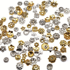 100pcs Antique Silver Bead Hats with Flower Bead Hats DIY Accessorie