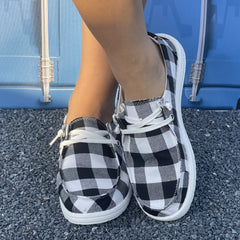 Women's Plaid Pattern Flat Shoes Lightweight Slip On Canvas Shoes