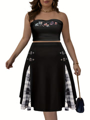  Gothic Skirt Women's Plus Plaid Chain Detail A line Skirt