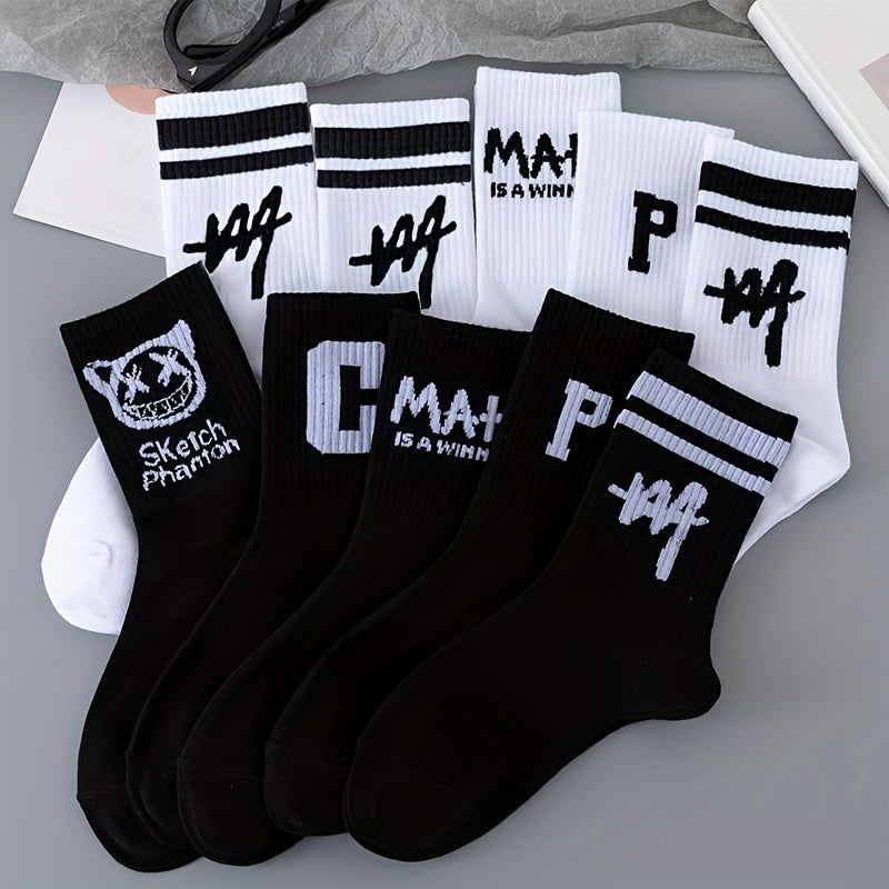 10 Pairs Letter Print Women's Mid Tube Stockings