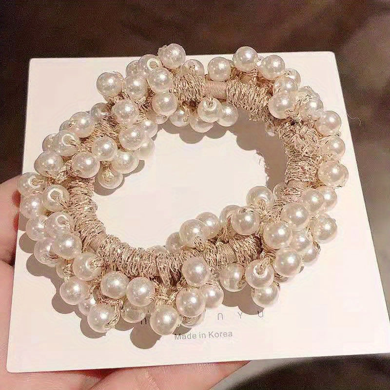 2pcs Pearl Decor Scrunchie Elastic Hair Tie