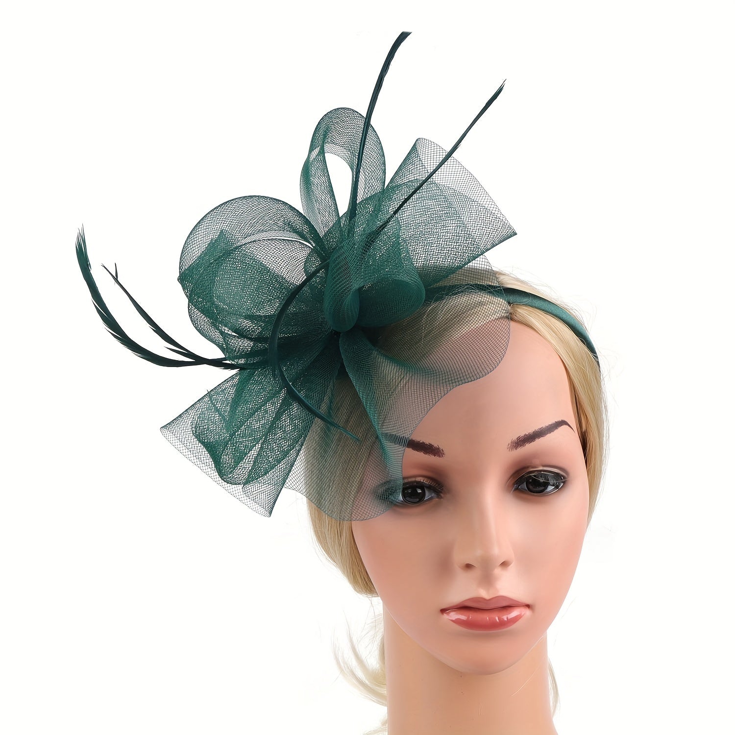 Green Feather Fascinator Headband for Bridal Tea Party