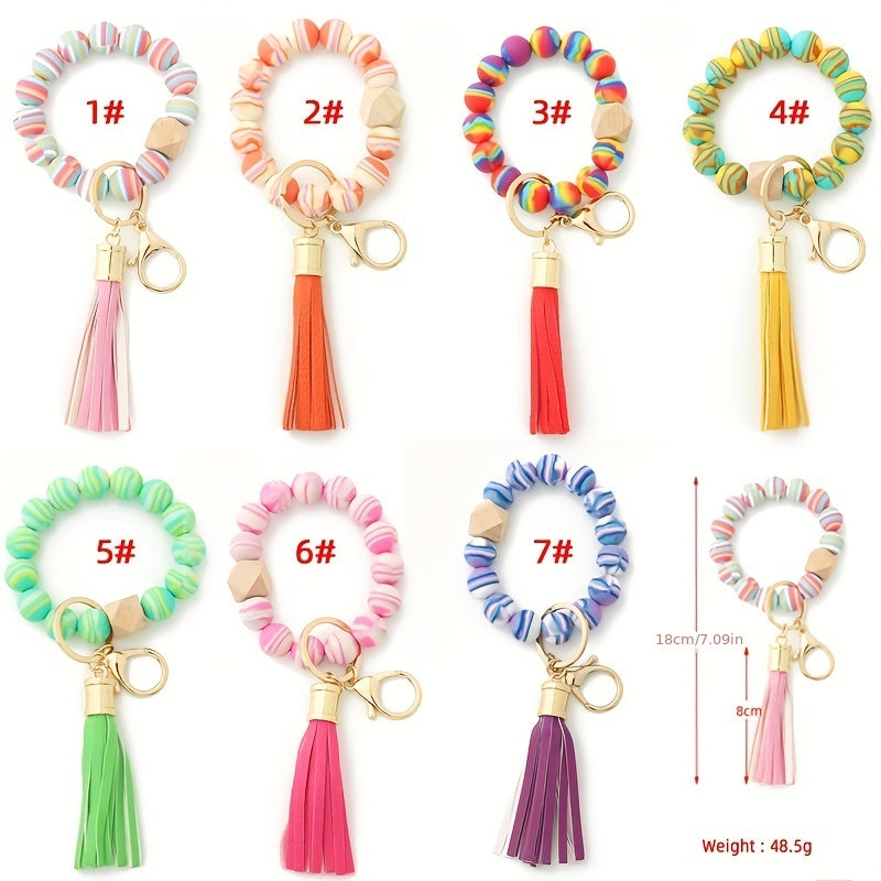 Colorful Beaded Bracelet Charms Tassel Decor Wrist Key Bag Pendant