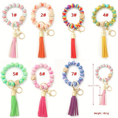 Colorful Beaded Bracelet Charms Tassel Decor Wrist Key Bag Pendant