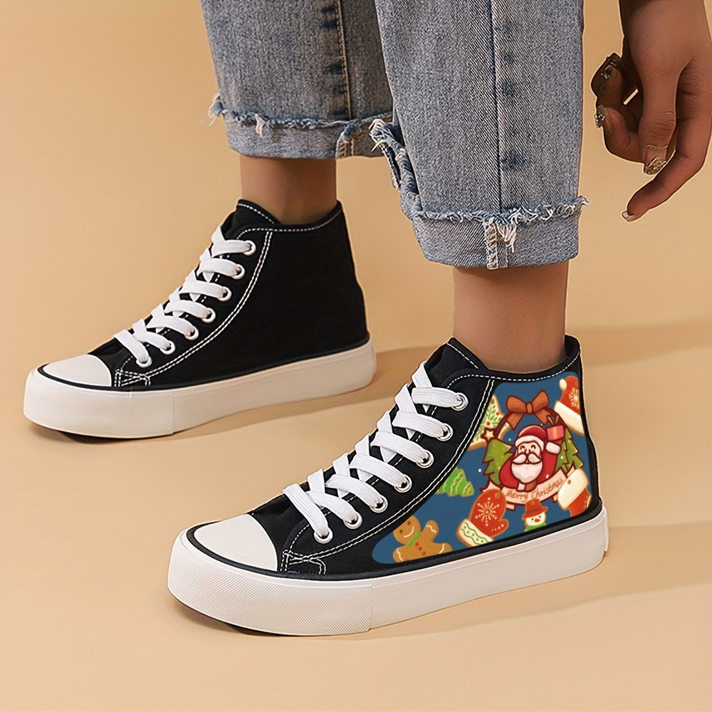 Christmas Cartoon Santa Print High Top Canvas Sneakers
