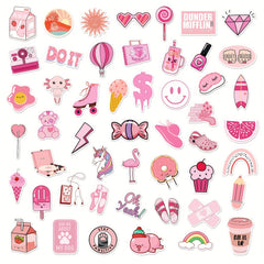 50 Pink Decal Stickers for Laptop and Water Bottle - Cute Vinyl Stickers