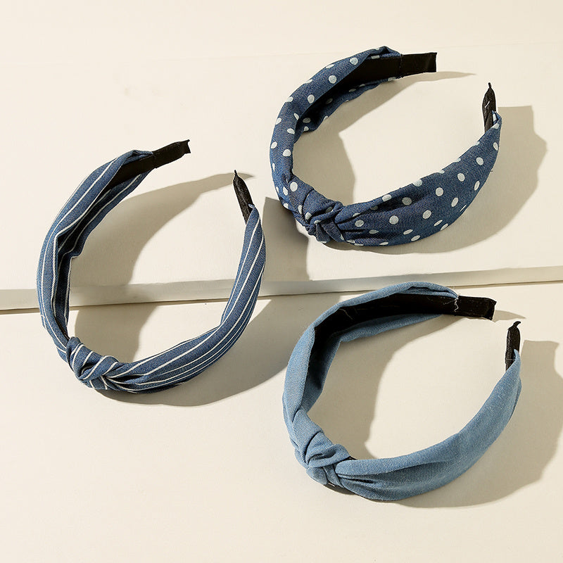 3pcs Denim Striped Dot Headband Women's Hair Accessories