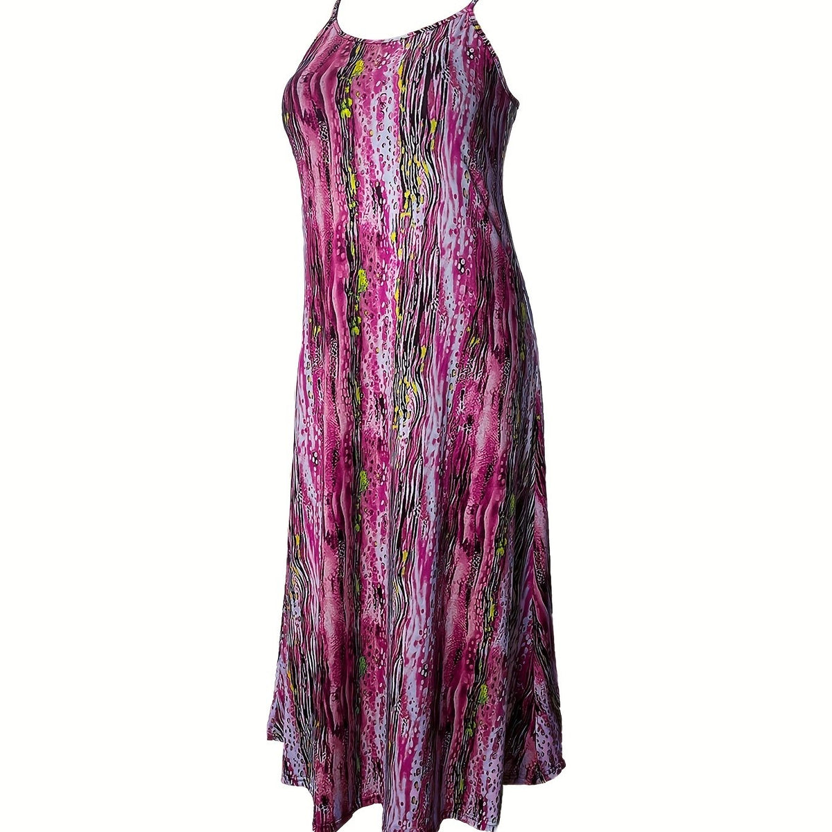 Tie Dye Maxi Dress Round Neck Slight Stretch