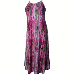  Tie Dye Maxi Dress Round Neck Slight Stretch