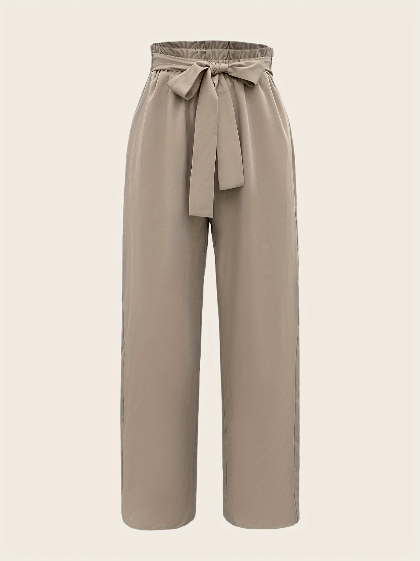 Solid Belted Wide Leg Pants Casual Paper Bag Waist Pocket Pants