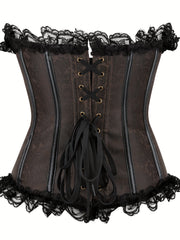 Strapless Corset Bustier Tummy Control Lace Up Jacquard Body Shaper