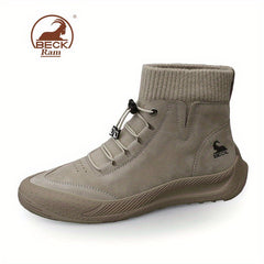 Men's No Tie Lace up Boots Casual Walking Shoes Sock Shoes
