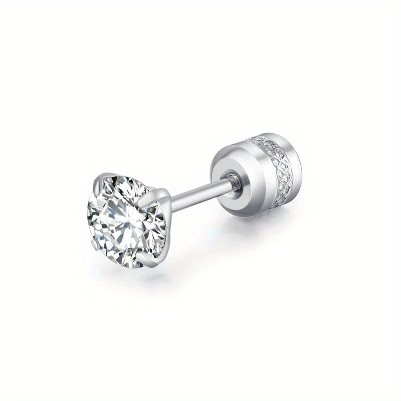 Round Zircon Stud Earrings Stainless Steel Plated Artificial Diamond Earrings