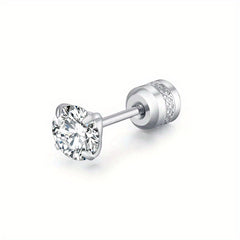 Round Zircon Stud Earrings Stainless Steel Plated Artificial Diamond Earrings