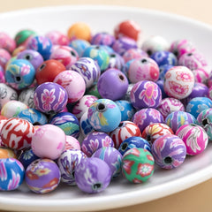50pcs 8mm Polymer Clay Beads Round Spacer Flower Beads For Jewelry Making