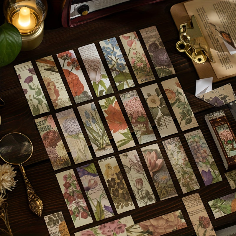 50pcs Retro Plant Flower Butterfly Sticker Book DIY Photo Album Decor