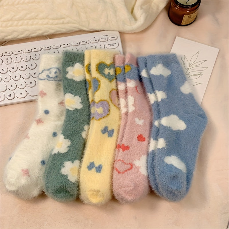 Floral & Cloud Print Socks Women's Stockings