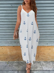  Anchor Print V Neck Stretch Cami Dress