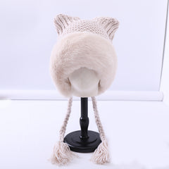Women's Winter Pom Beanie Hat Fluffy Knit Cat Fox Ear Faux Fur Skull Cap