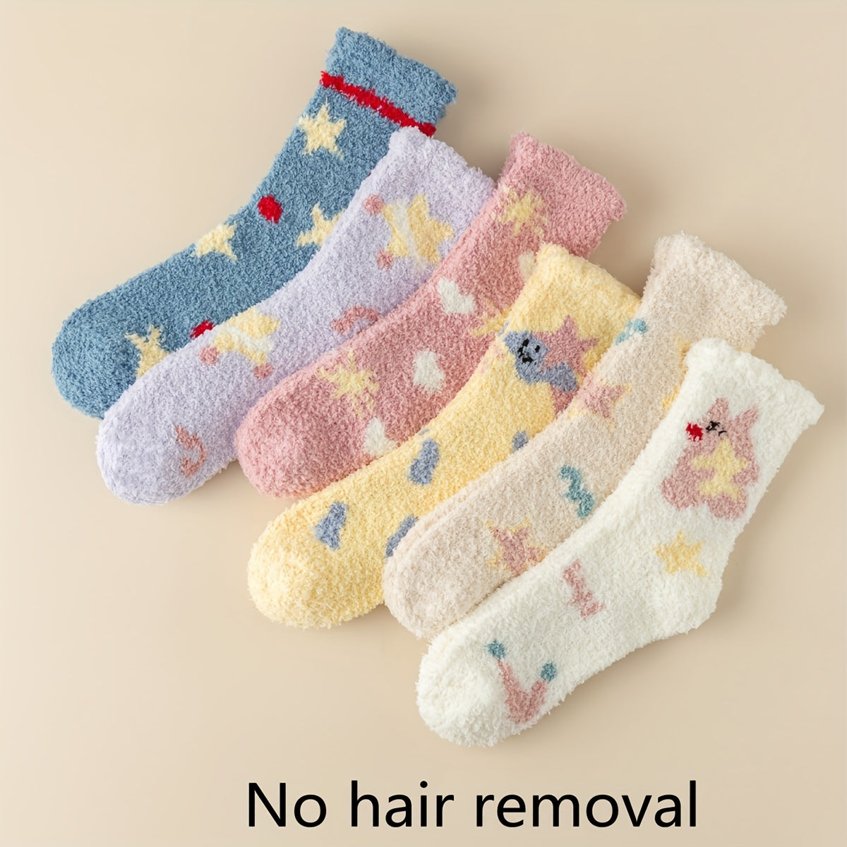 6 Pairs Fuzzy Warm Star Pattern Socks Women's Stockings