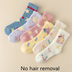 6 Pairs Fuzzy Warm Star Pattern Socks Women's Stockings
