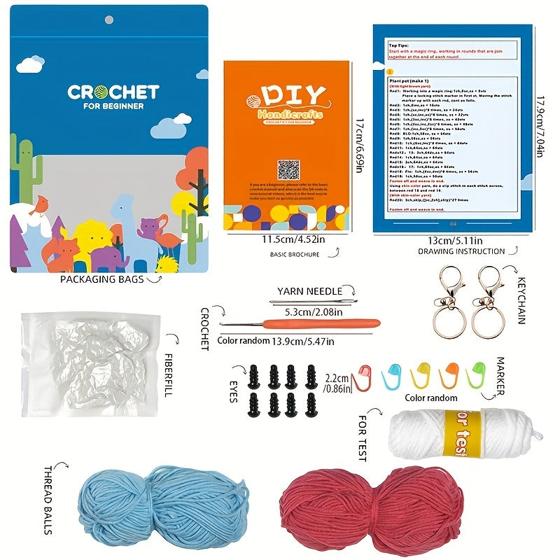 1pc Crochet Material Bag Doll DIY Eight Claw Fish Wool English Instruction Book