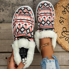 Geometric Print Warm Sneakers Lightweight Casual Walking Shoes