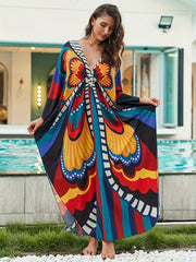  Boho Dress Women's Plus Allover Print Batwing Sleeve V Neck Side Split