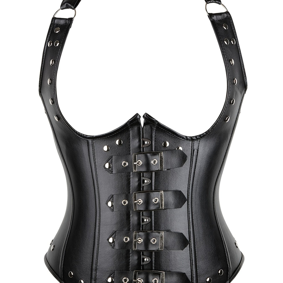  Punk Shapewear PU Leather Halter Underbust Corset