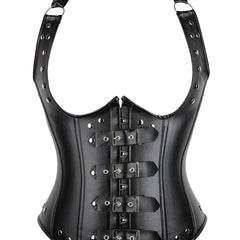  Punk Shapewear PU Leather Halter Underbust Corset