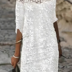  Embroidered Lace Sleeve Casual Dress