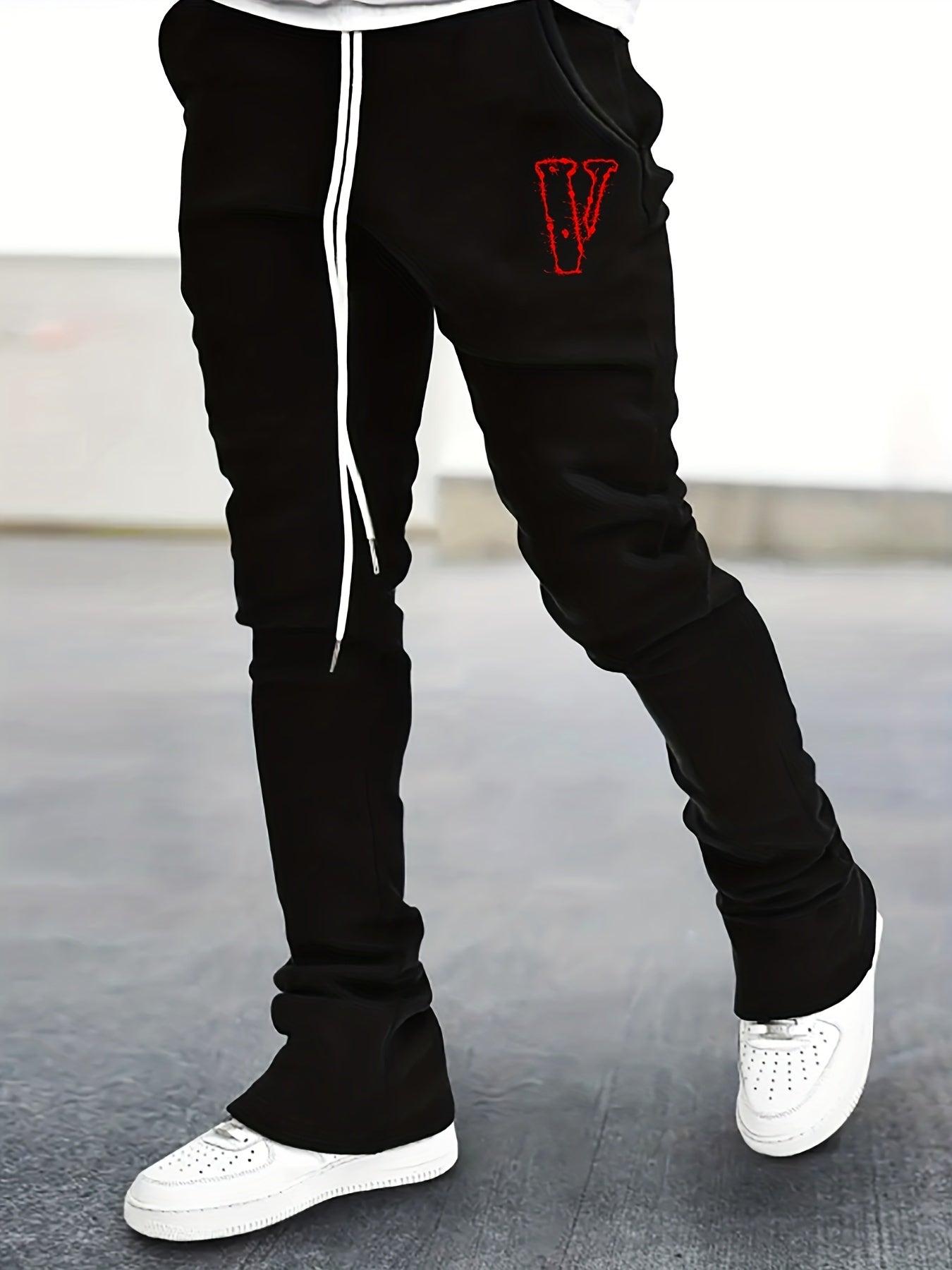 Men's V Pattern Drawstring Flare Pants