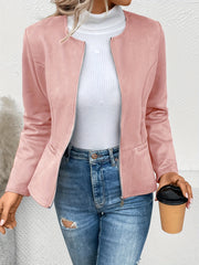 Solid Zip Up Jacket Casual Long Sleeve Crew Neck Outerwear