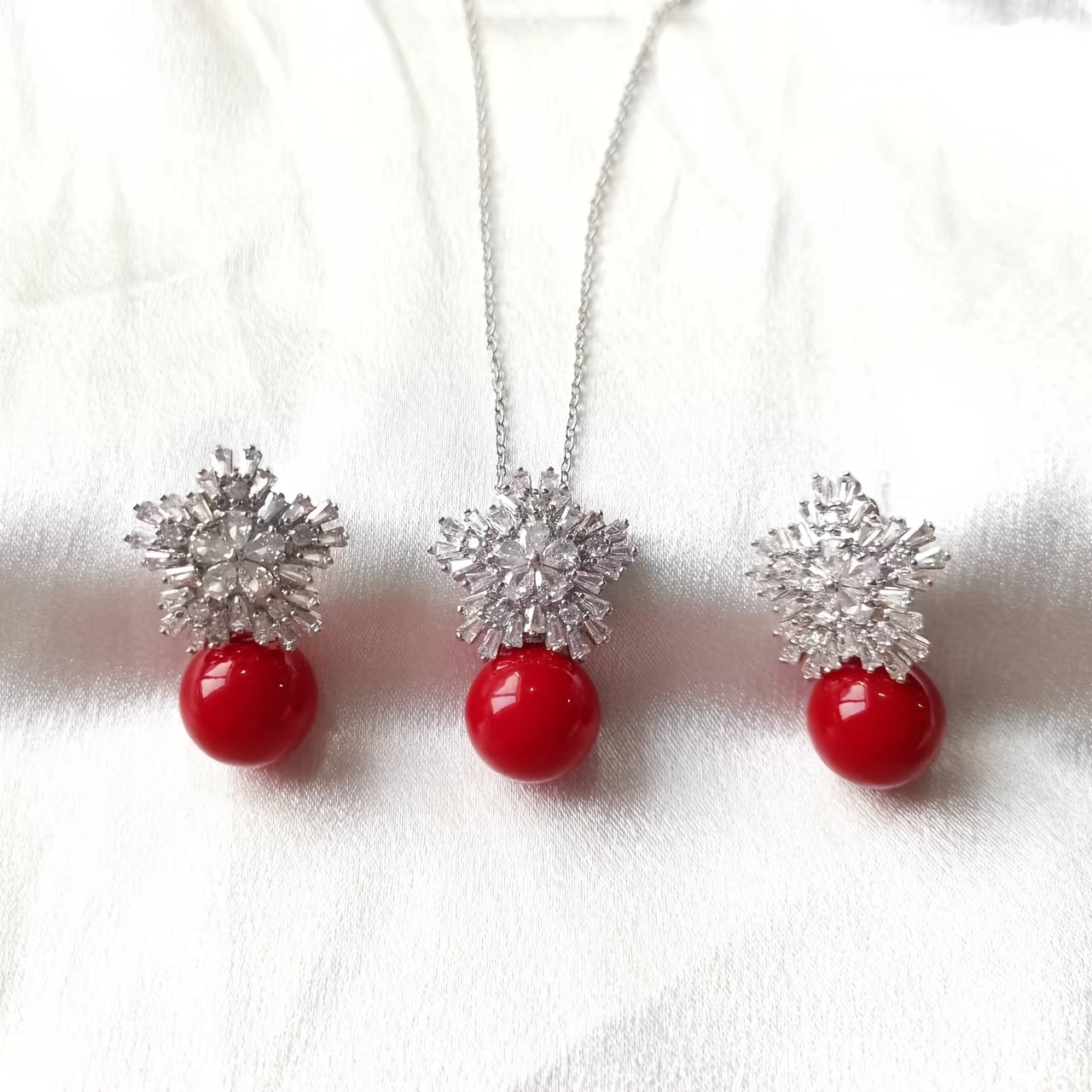 Flower Shape Faux Pearl Jewelry Set Necklace & Earrings