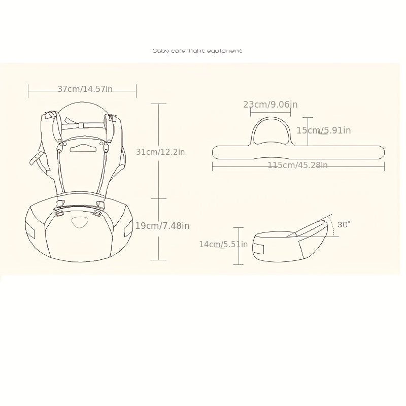 Adjustable Baby Carrier with Support Strap and Storage Grey