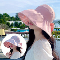 Checkerboard Pattern Visor Hat UV Protection Wide Brim