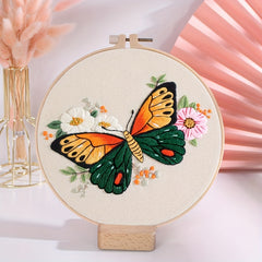 DIY Embroidery Kit Flower Butterfly Pattern Decoration Printed Fabrics Threads