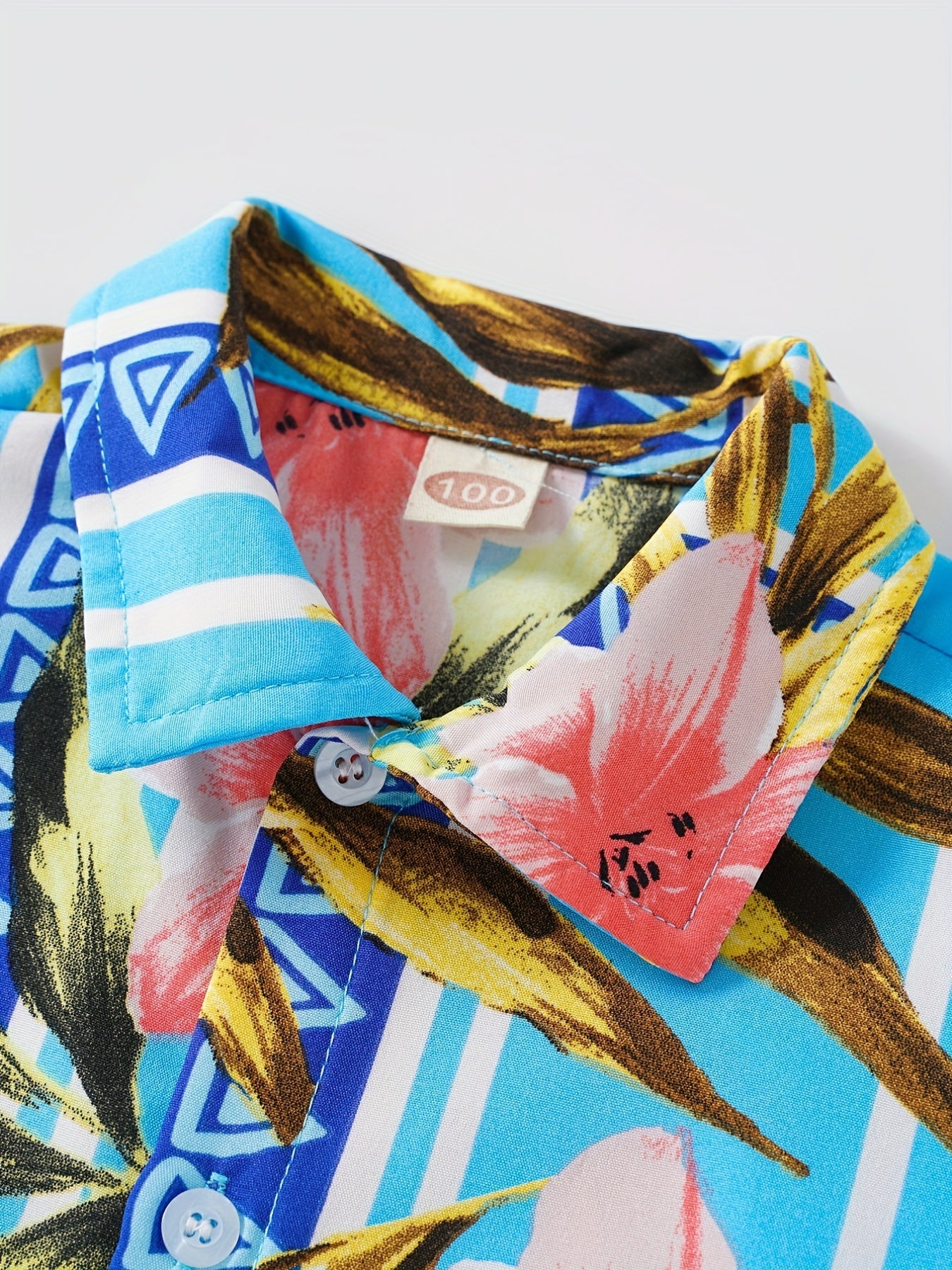 Boys Flower Leaf Print Striped Short Sleeves Shirt Vacation Beach
