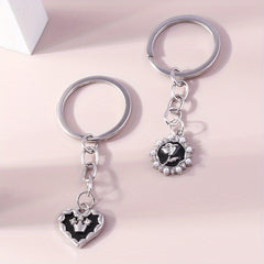 Rose Heart Keychain Rhinestone & Faux Pearl Key Ring Purse Bag Car
