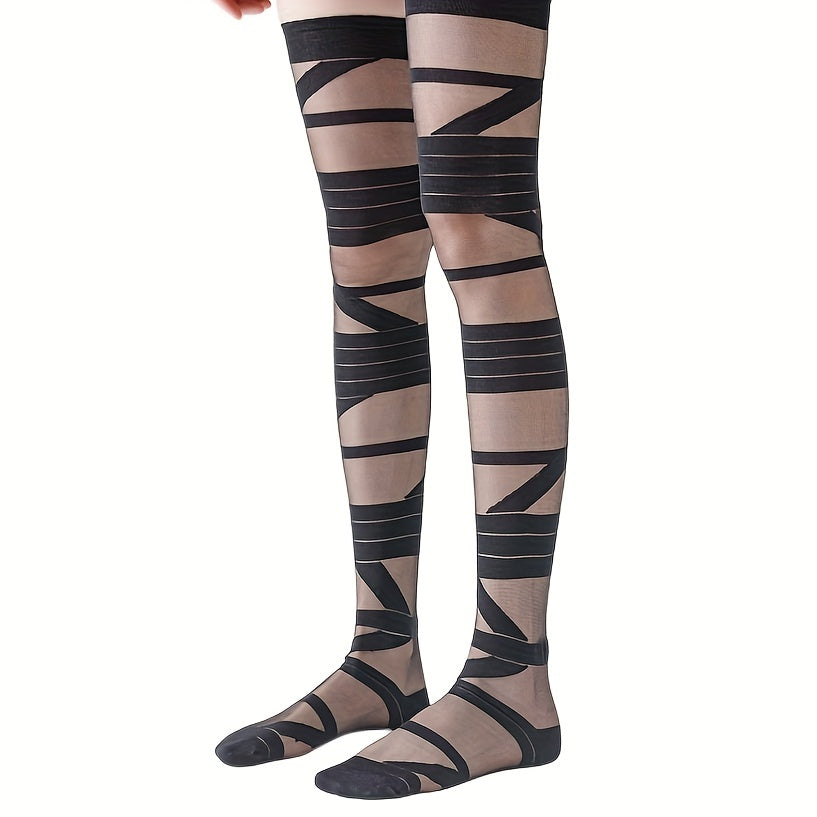 Striped Thigh High Stockings Smooth Mesh Over The Knee Socks Women's Stockings