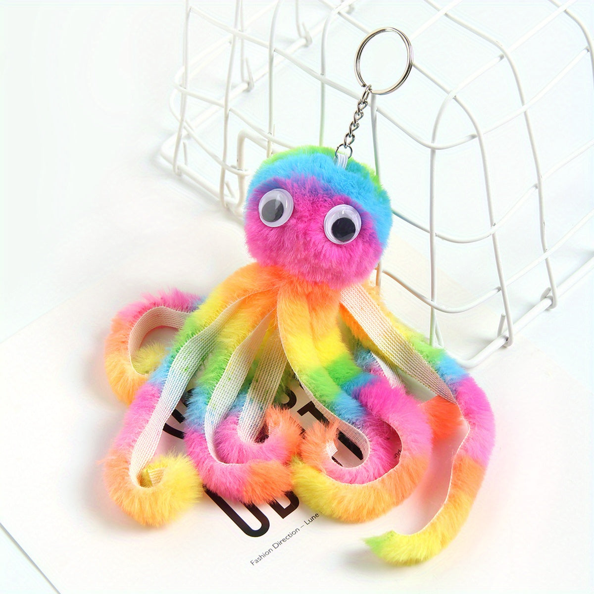 Colorful Stripe Octopus Hair Ball Keychain Female Funny Keychain Pendant