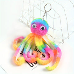 Colorful Stripe Octopus Hair Ball Keychain Female Funny Keychain Pendant