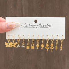 Butterfly Drop Earrings & Faux Pearl Stud Set