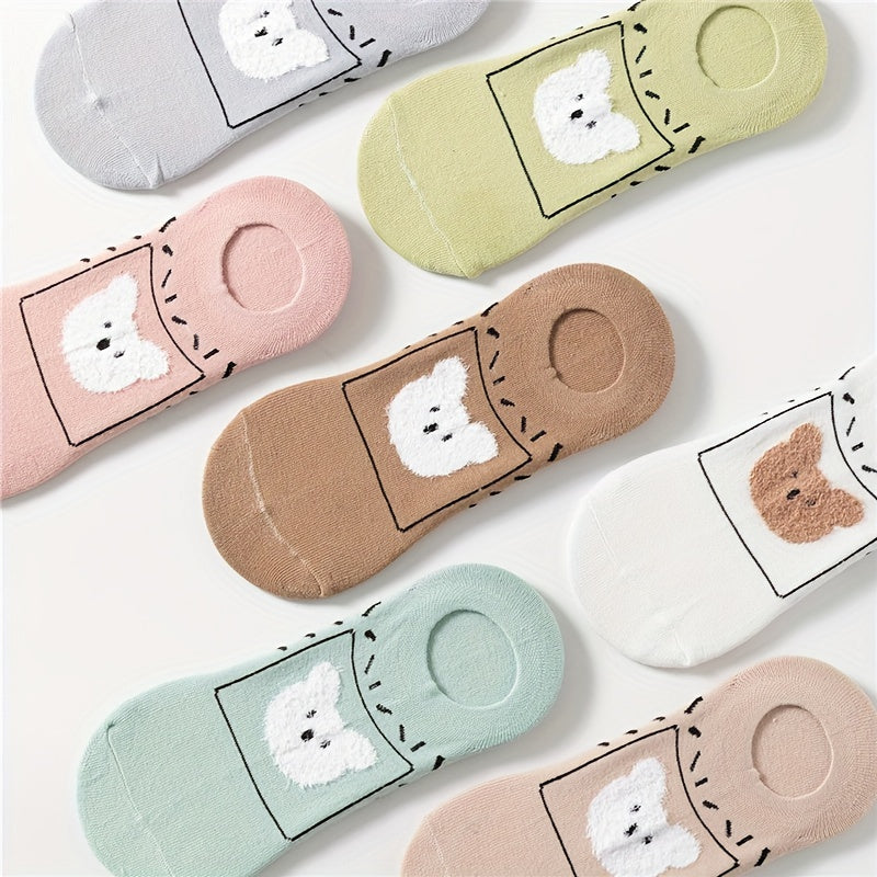 7 Pairs Cartoon Bear Ankle Socks Soft Lightweight Women's Stockings
