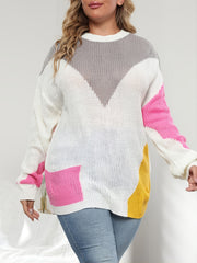  Colorblock Round Neck Sweaters Women's Plus High Stretch Loose Fit