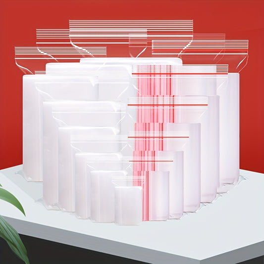 50pcs Ziplock Bags Transparent PE Plastic Red Edges Food Tea Fruit Vegeta